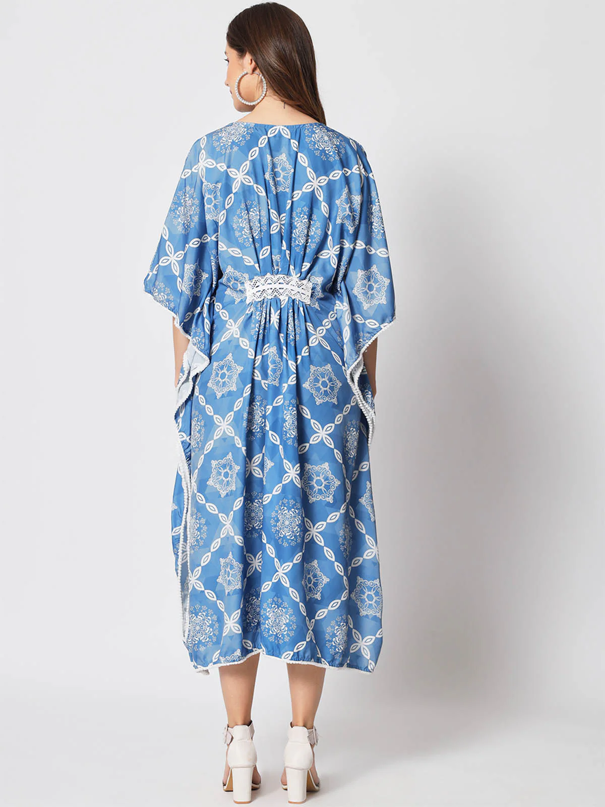 Odette Women Pretty Blue Polyster Printed Stitched Kurta - Image 5