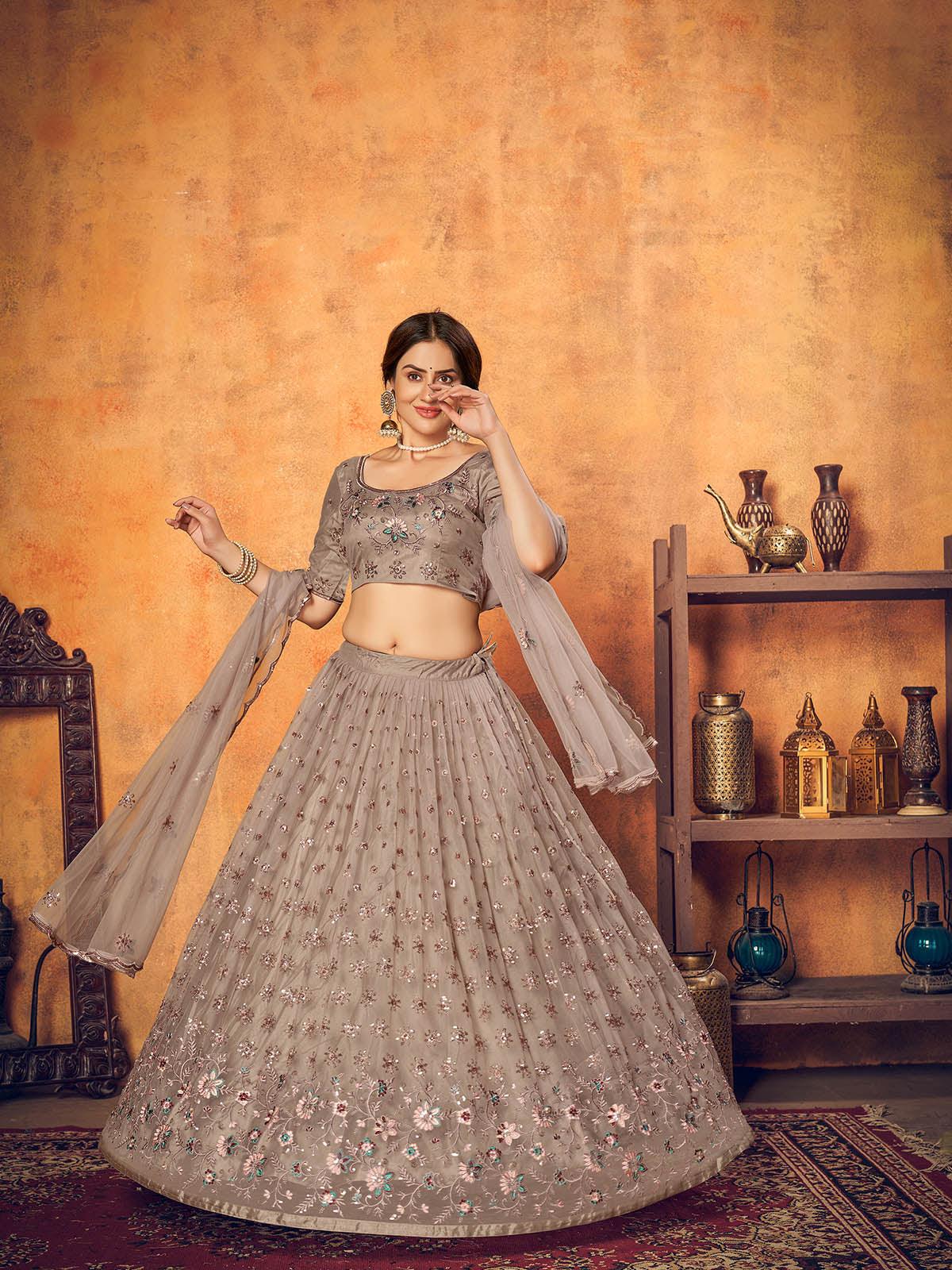 Odette Women Pretty Dusty Net Semi Stitched Lehenga With  Unstitched Blouse - Image 3