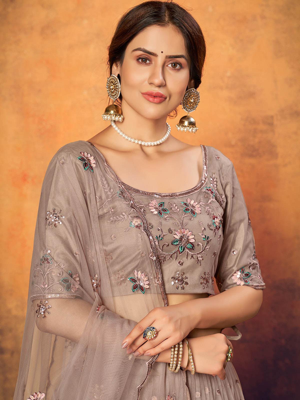 Odette Women Pretty Dusty Net Semi Stitched Lehenga With  Unstitched Blouse - Image 4