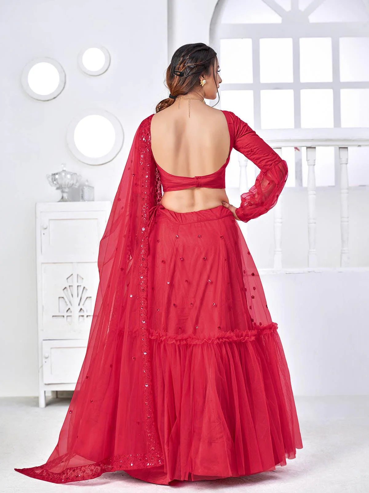 Odette Women Pretty Fuschia Pink Net Semi Stitched Lehenga With  Unstitched Blouse - Image 2