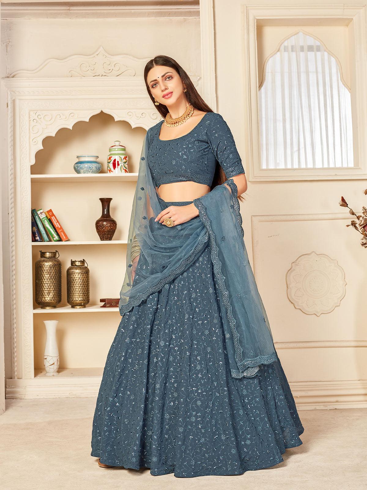 Odette Women Pretty Grey Georgette Semi Stitched Lehenga With  Unstitched Blouse - Image 5