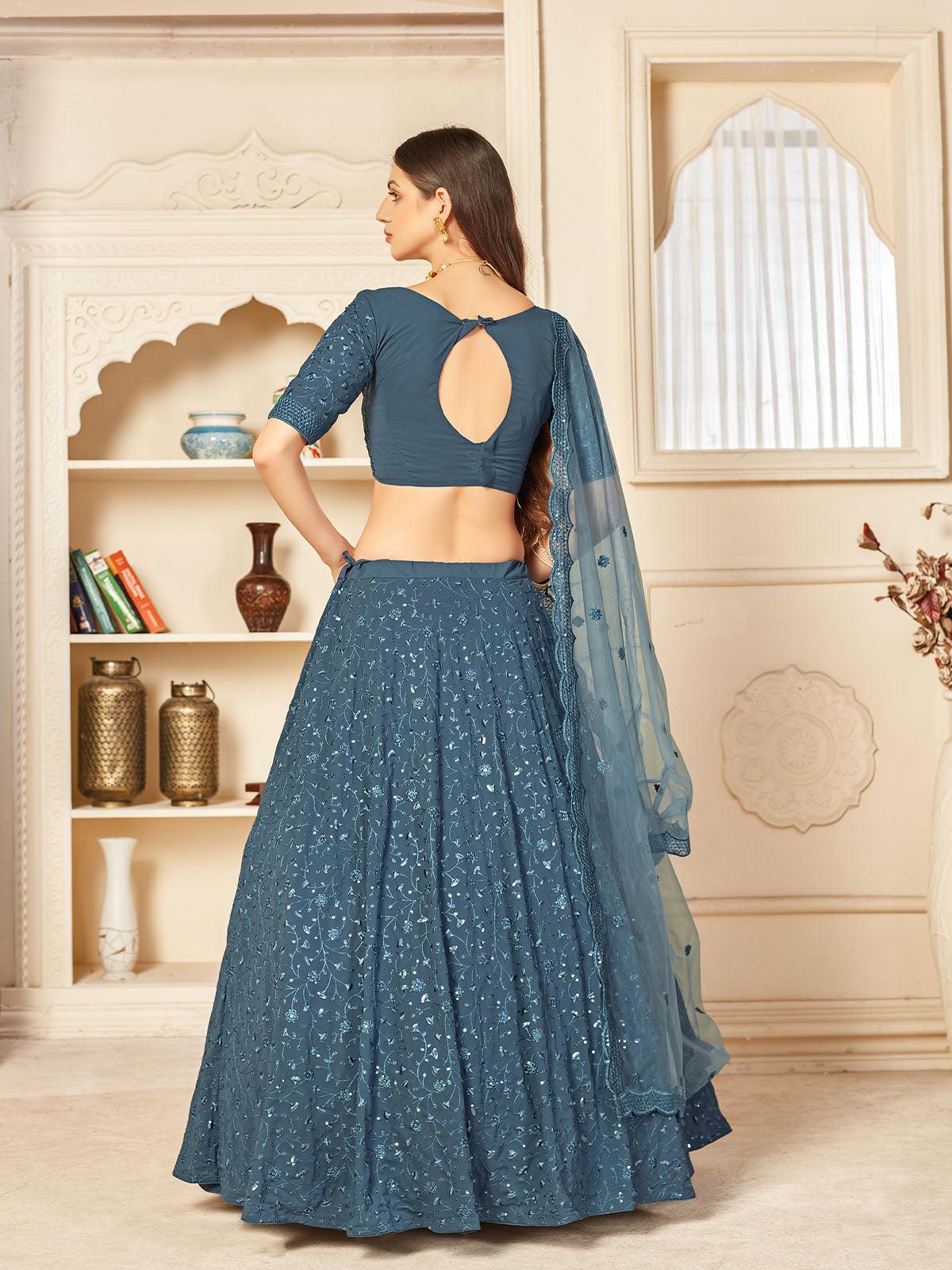 Odette Women Pretty Grey Georgette Semi Stitched Lehenga With  Unstitched Blouse - Image 6