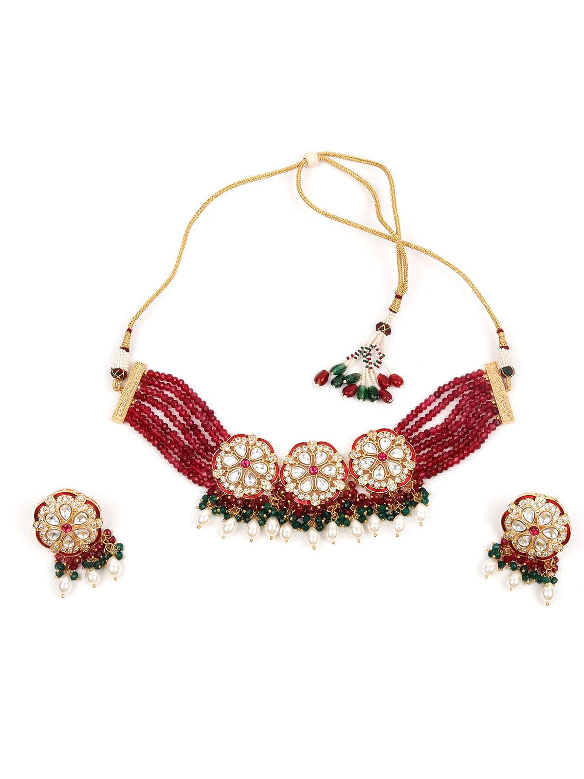Odette Women Maroon Choker Necklace Set - Image 3