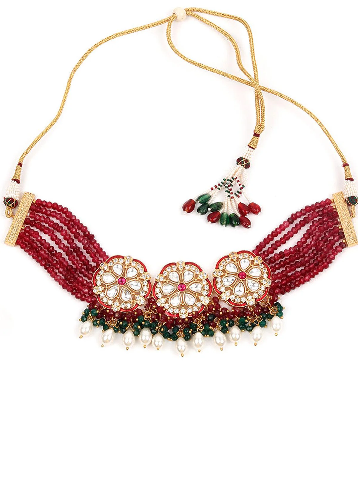 Odette Women Maroon Choker Necklace Set - Image 4