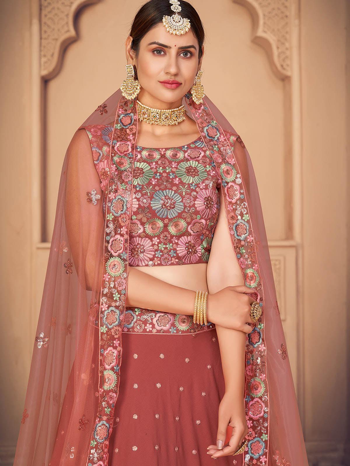Odette Women Pretty Orange Georgette Semi Stitched Lehenga With  Unstitched Blouse - Image 2