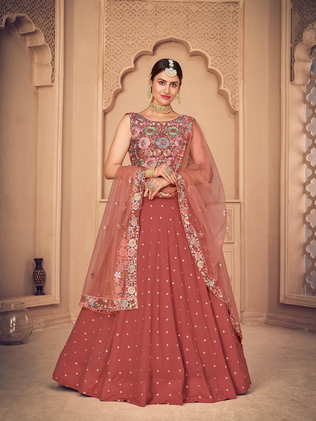 Odette Women Pretty Orange Georgette Semi Stitched Lehenga With  Unstitched Blouse - Image 4