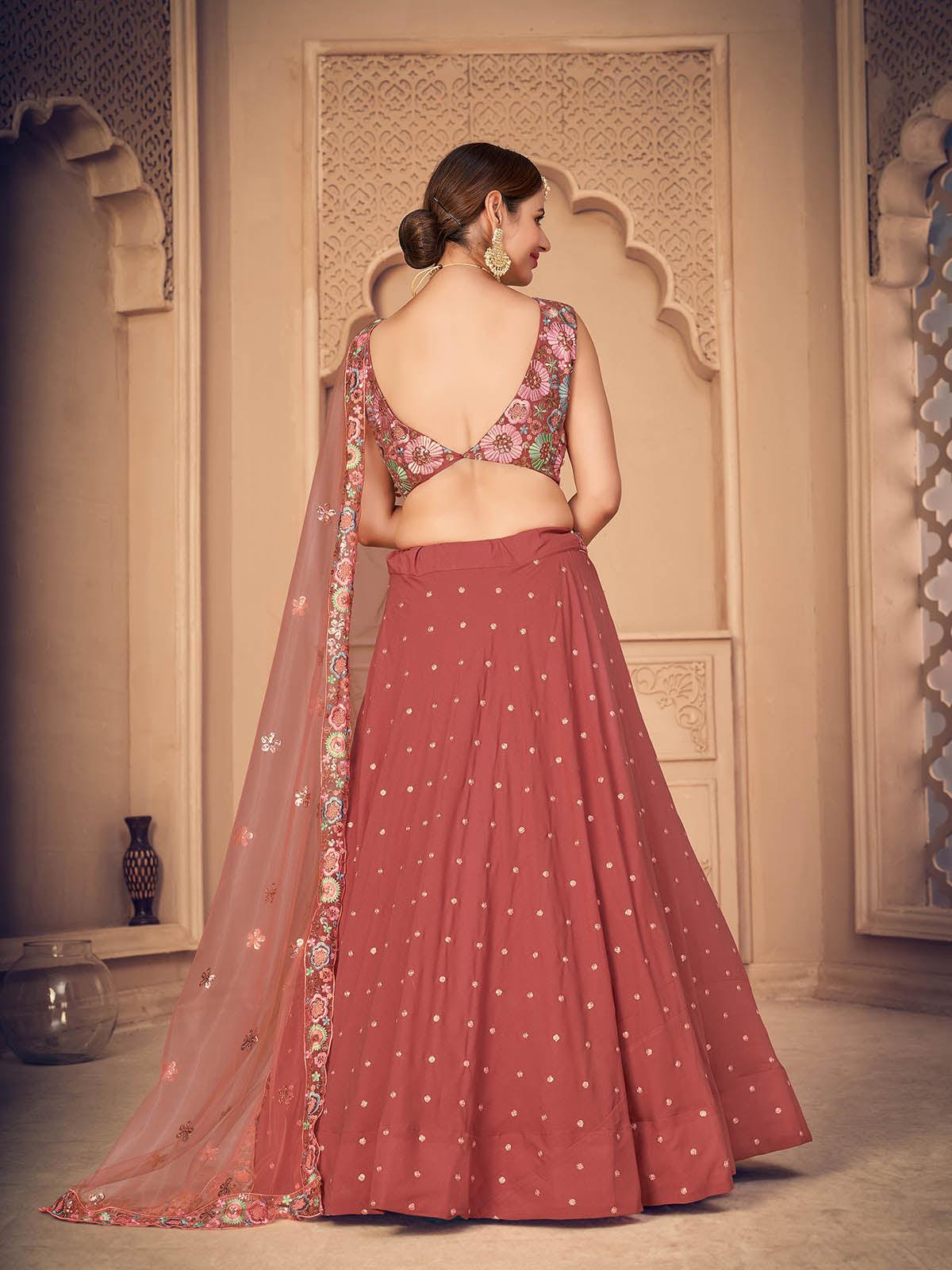 Odette Women Pretty Orange Georgette Semi Stitched Lehenga With  Unstitched Blouse - Image 5