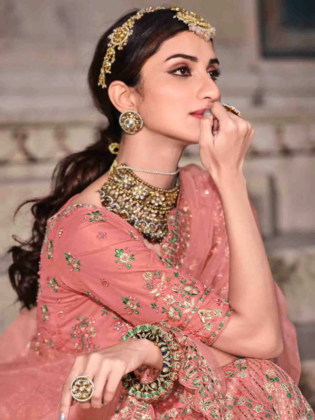 Odette Women Pretty Peach Soft Net Semi Stitched Lehenga With Unstitched Blouse - Image 4