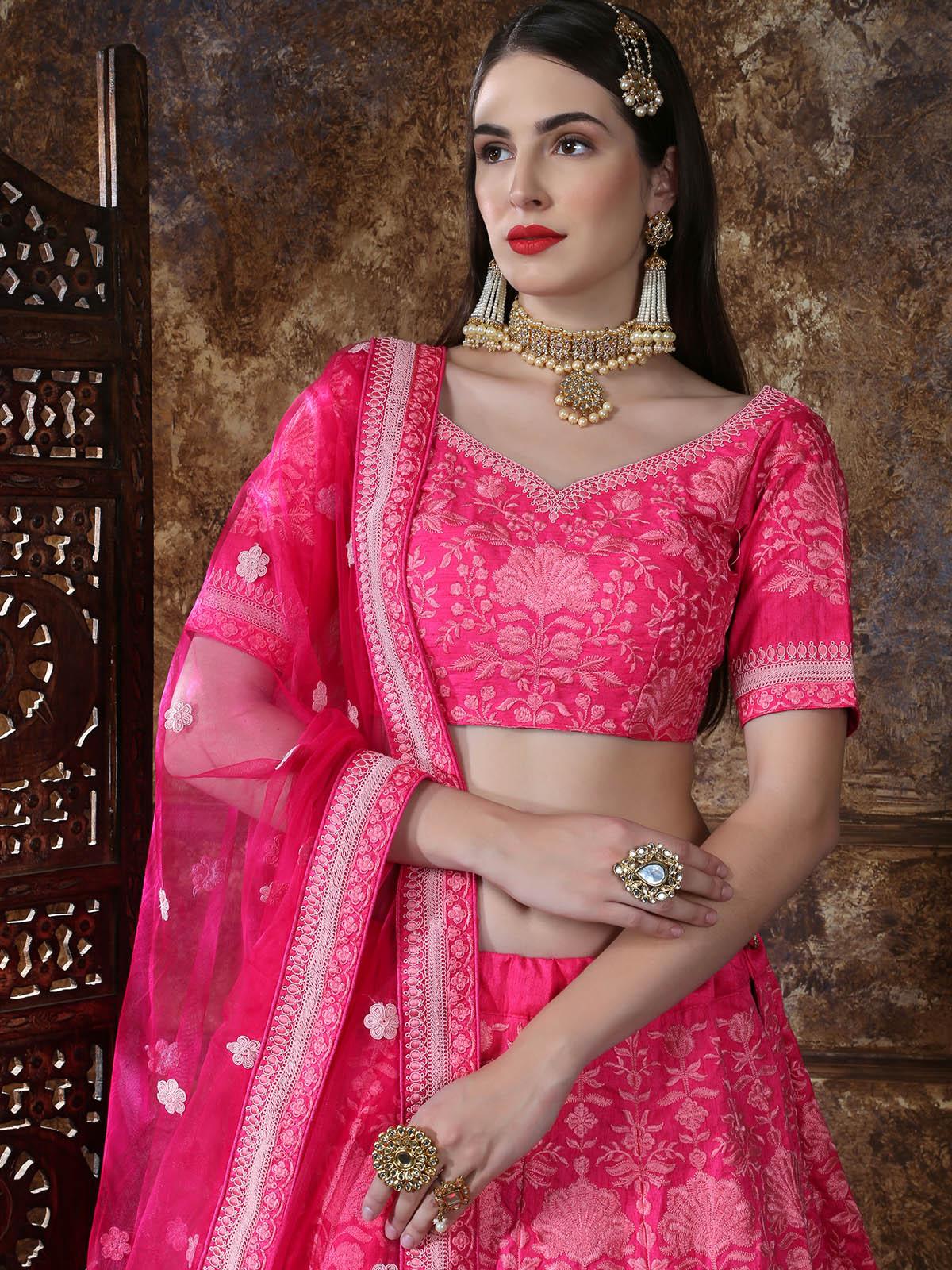 Odette Women Pretty Pink Silk Semi Stitched Lehenga With  Unstitched Blouse - Image 4
