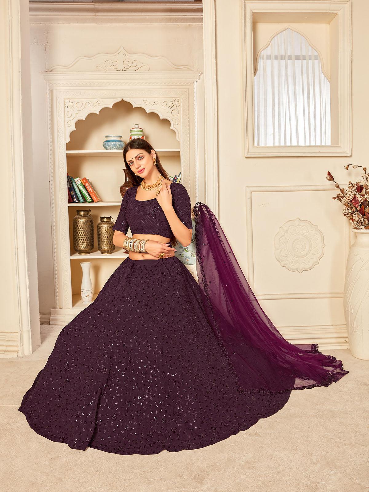 Odette Women Pretty Purple Georgette Semi Stitched Lehenga With  Unstitched Blouse - Image 5