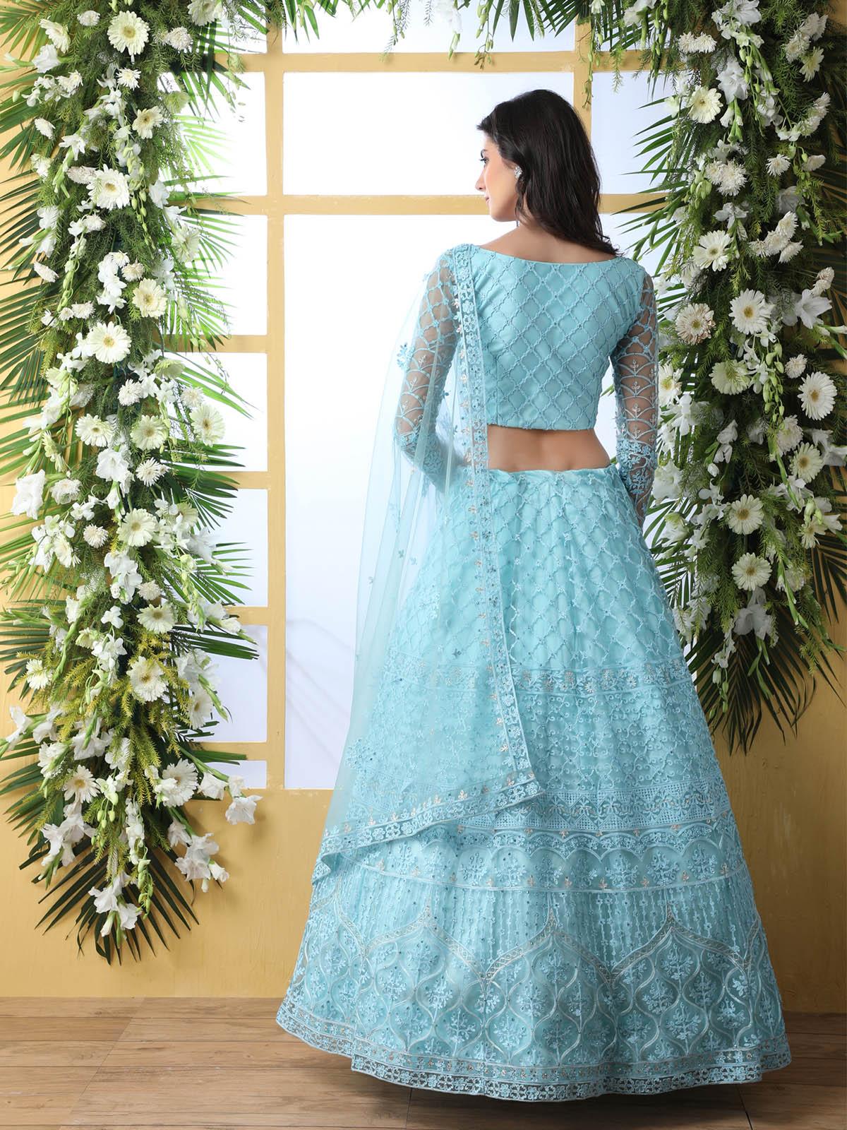 Odette Women Pretty Sky Blue Net Semi Stitched Lehenga With  Unstitched Blouse - Image 2