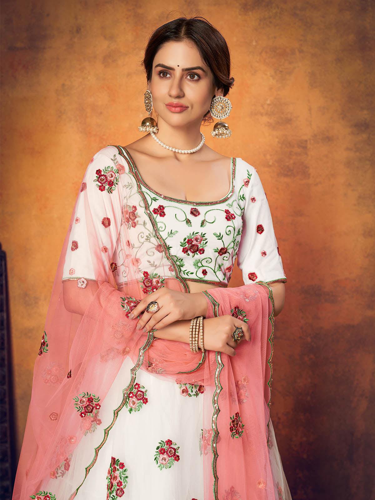 Odette Women Pretty White Net Semi Stitched Lehenga With  Unstitched Blouse - Image 2