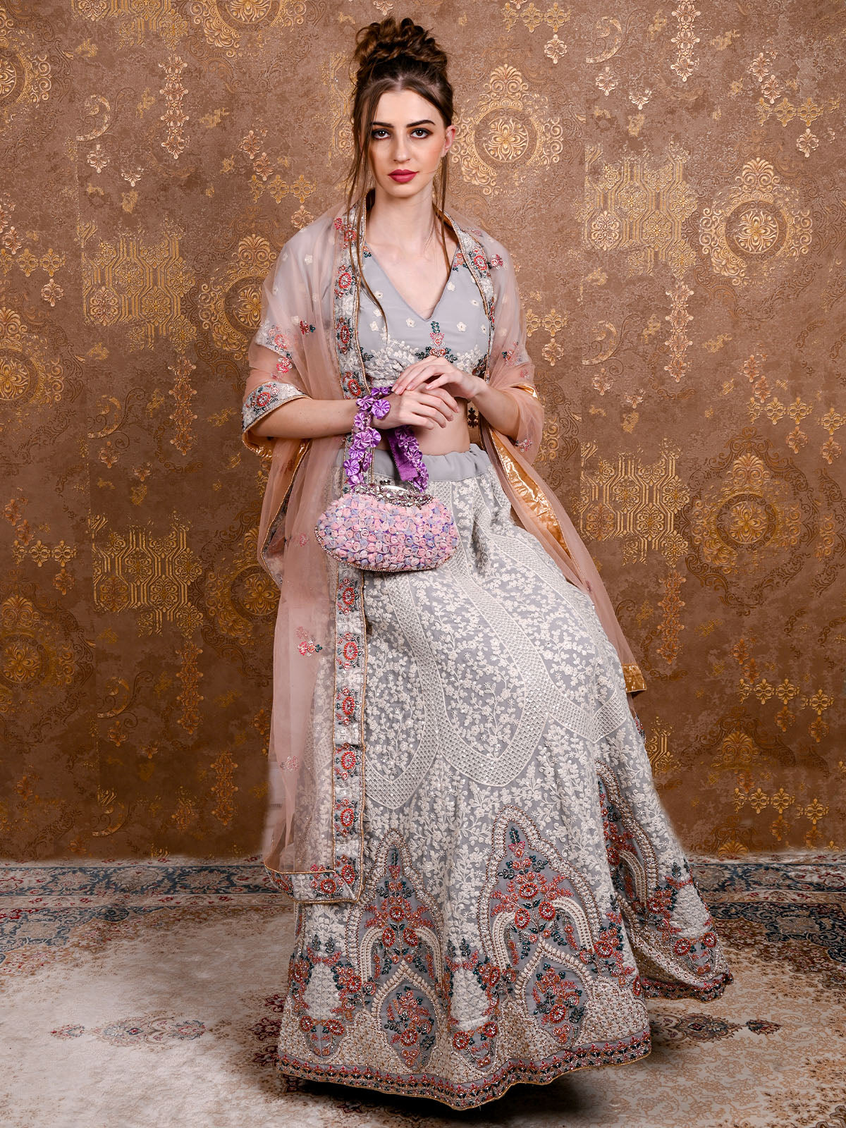 Odette Women Purple Embellished Potli Bag - Image 2