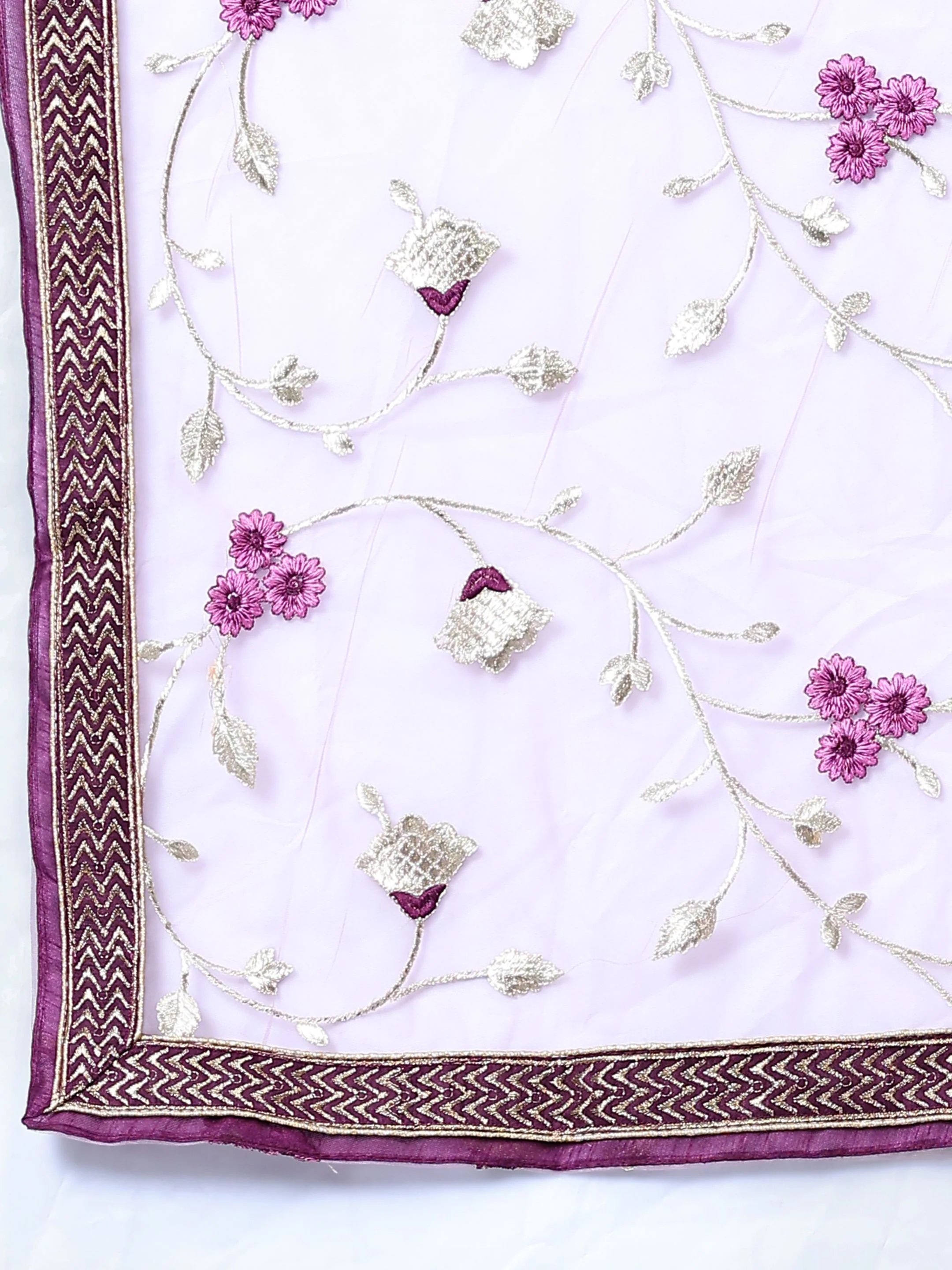 Odette Women Purple Embroidered Georgette Semi Stitched Salwar Suit - Image 8