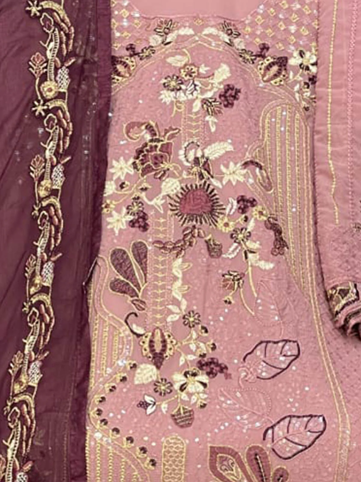 Odette Women Purple Embroidered Georgette Semi Stitched Salwar Suit - Image 3