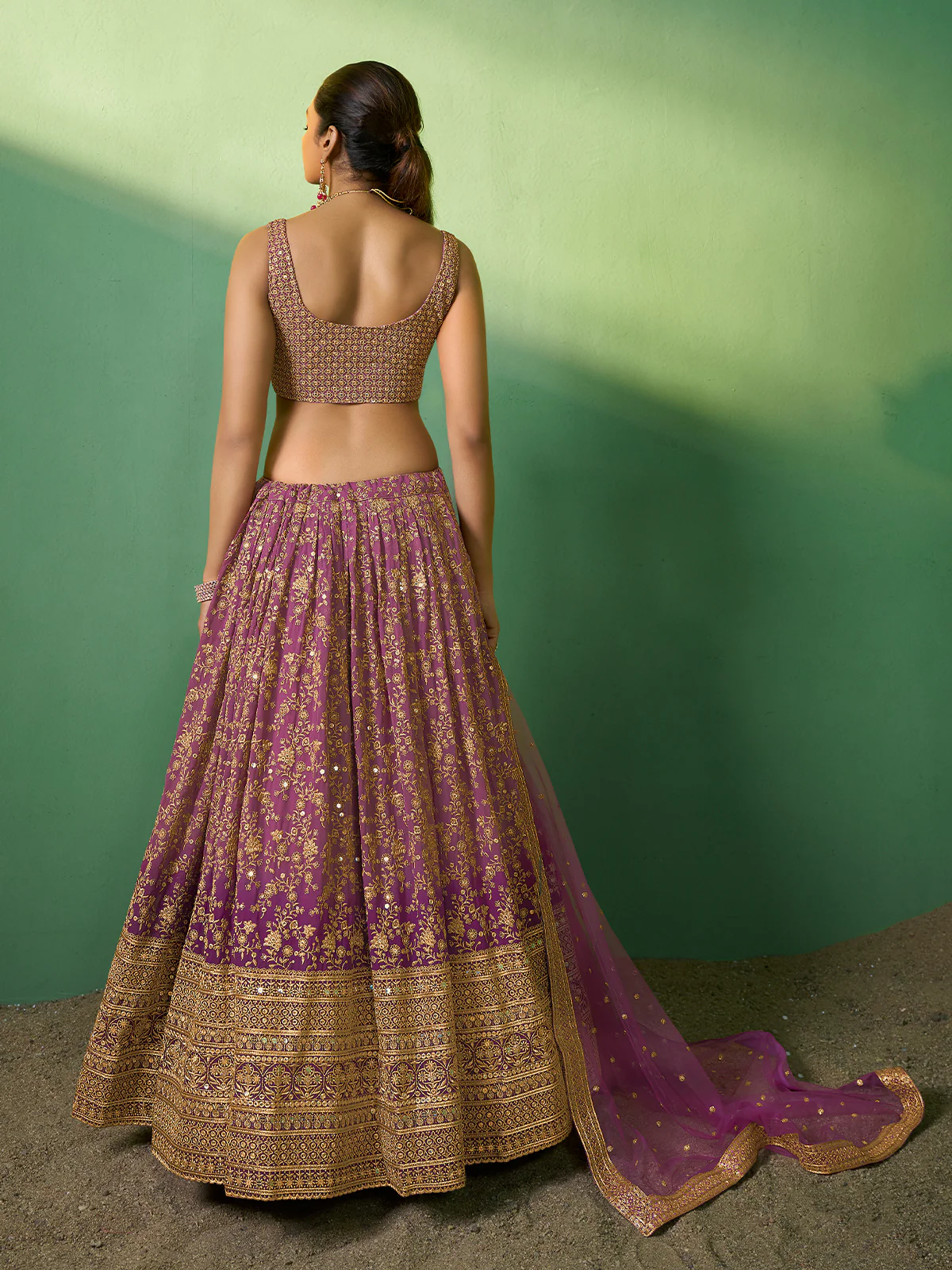 Odette Women Lavender Embroidered Gerorgette Semi Stitched Lehenga With Unstitched Blouse - Image 4