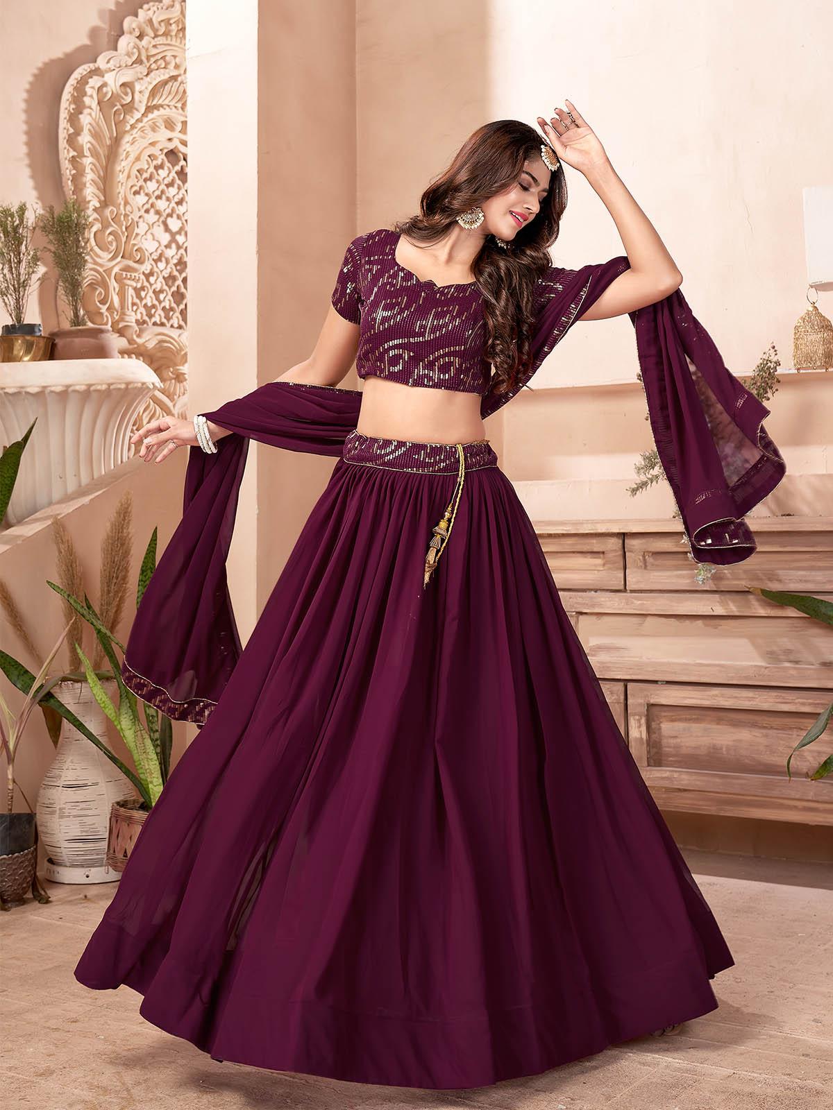Odette Women Purple Faux Georgette Semi Stitched Lehenga With Unstitched Blouse - Image 2