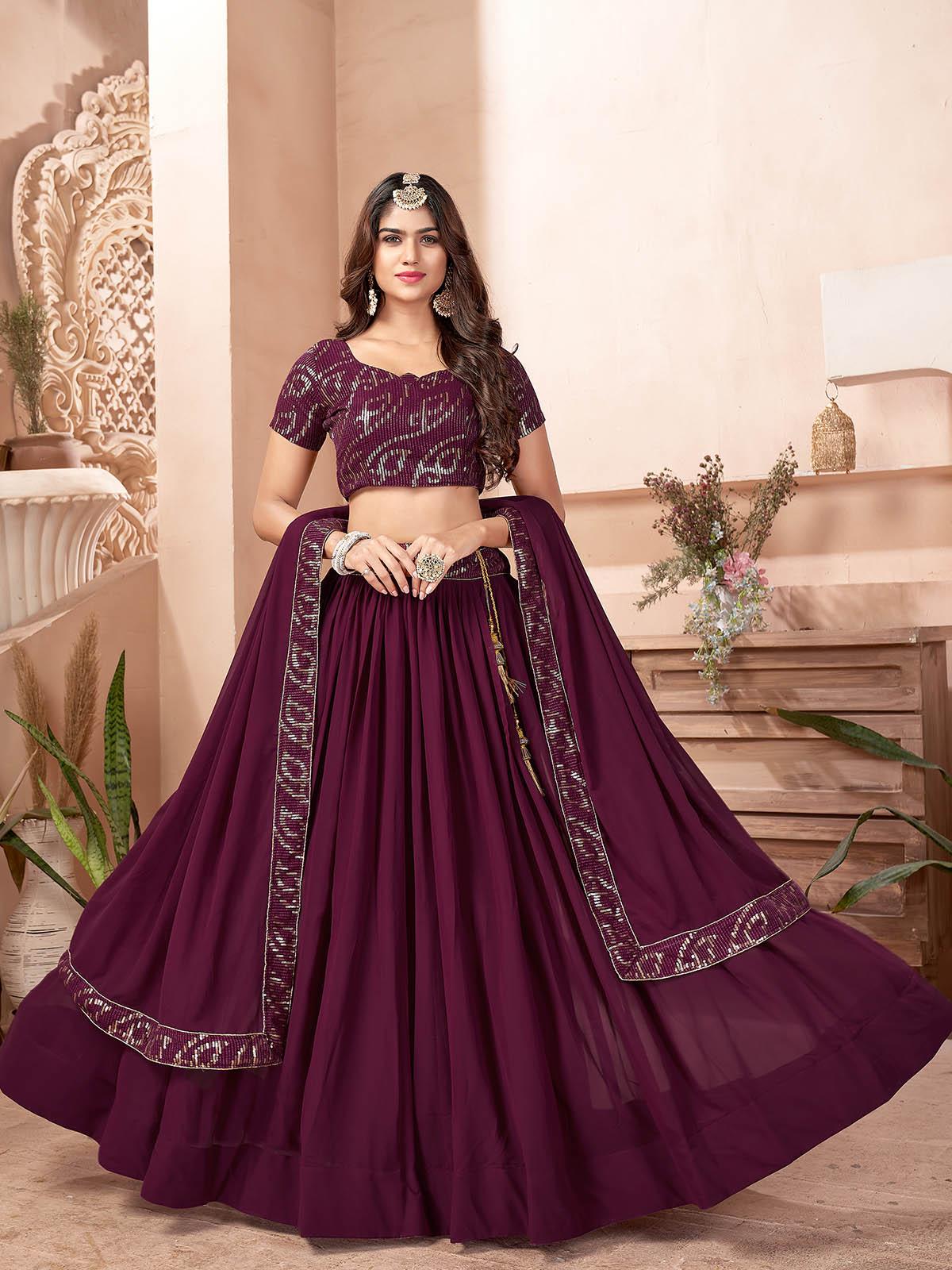 Odette Women Purple Faux Georgette Semi Stitched Lehenga With Unstitched Blouse - Image 5