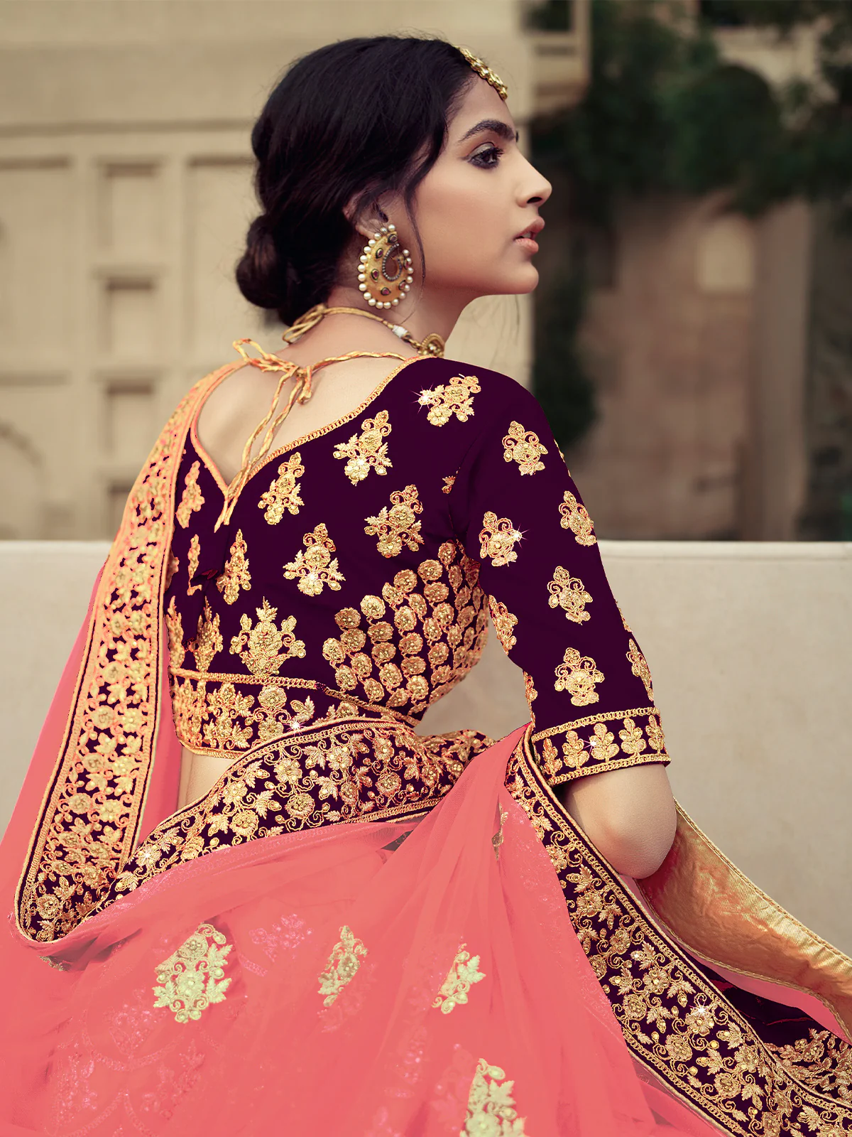 Odette Women Purple Semi Stitched Embroidered Lehenga With Unstitched Blouse - Image 3