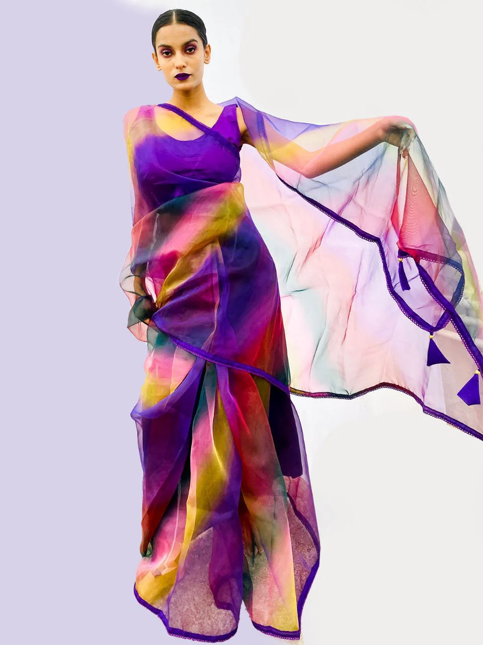 Odette Women Multicolor Organza Saree With Stitched Blouse - Image 4