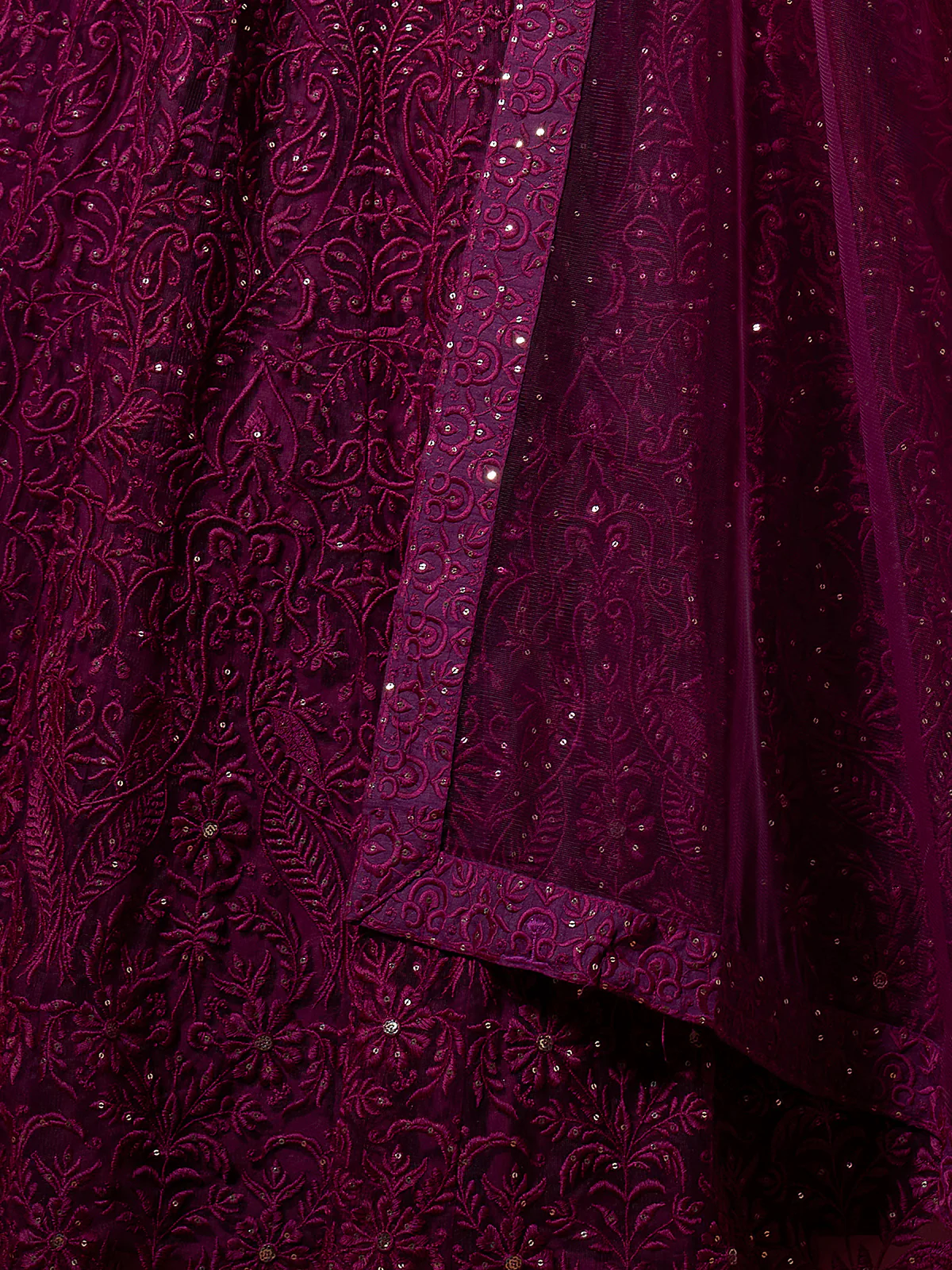 Odette Women Purple Sequins, Thread Semi Stitched Lehenga With Unstitched Blouse - Image 4