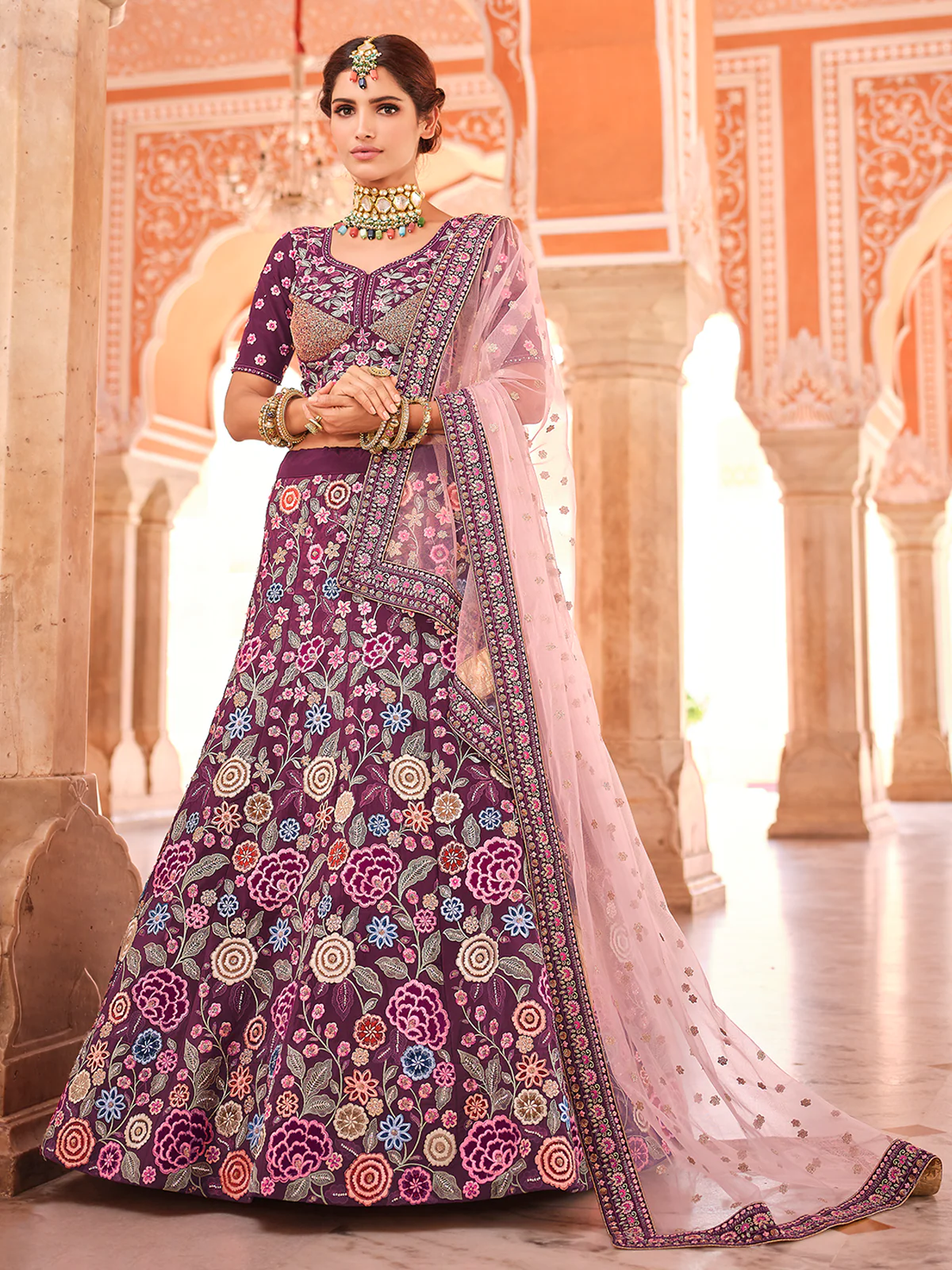 Odette Women Purple Crepe Semi Stitched Lehenga With Unstitched Blouse - Image 2