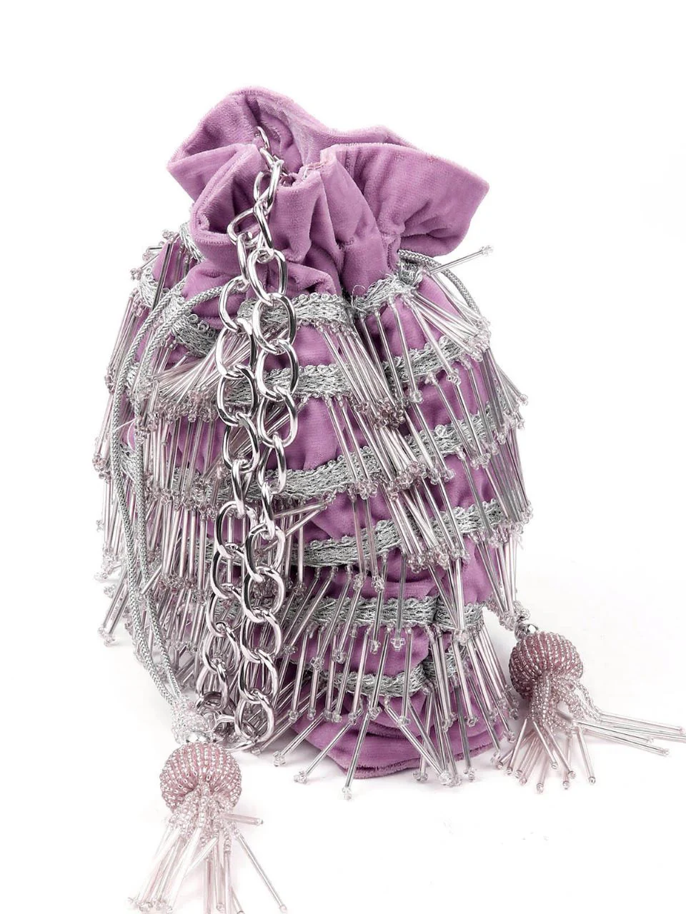 Odette Women Purple Tassel Embellished Potli - Image 4