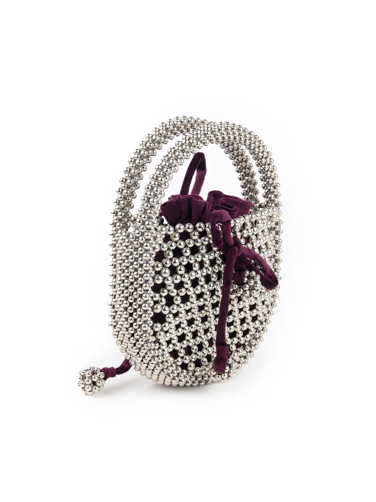 Odette Women Purple Velvet Potli Bag Encased In Beads - Image 4