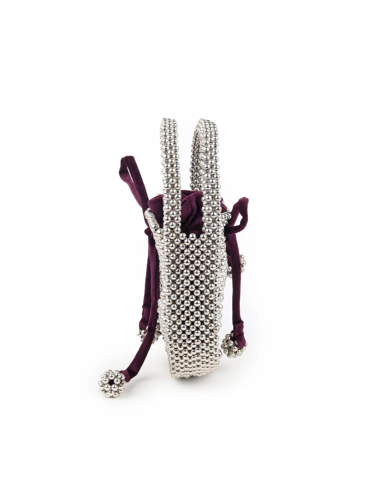 Odette Women Purple Velvet Potli Bag Encased In Beads - Image 5