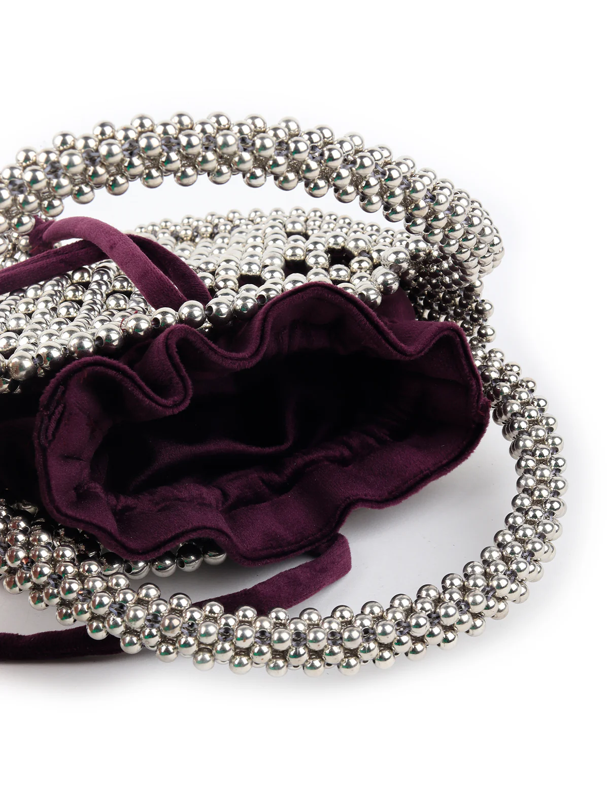 Odette Women Purple Velvet Potli Bag Encased In Beads - Image 6