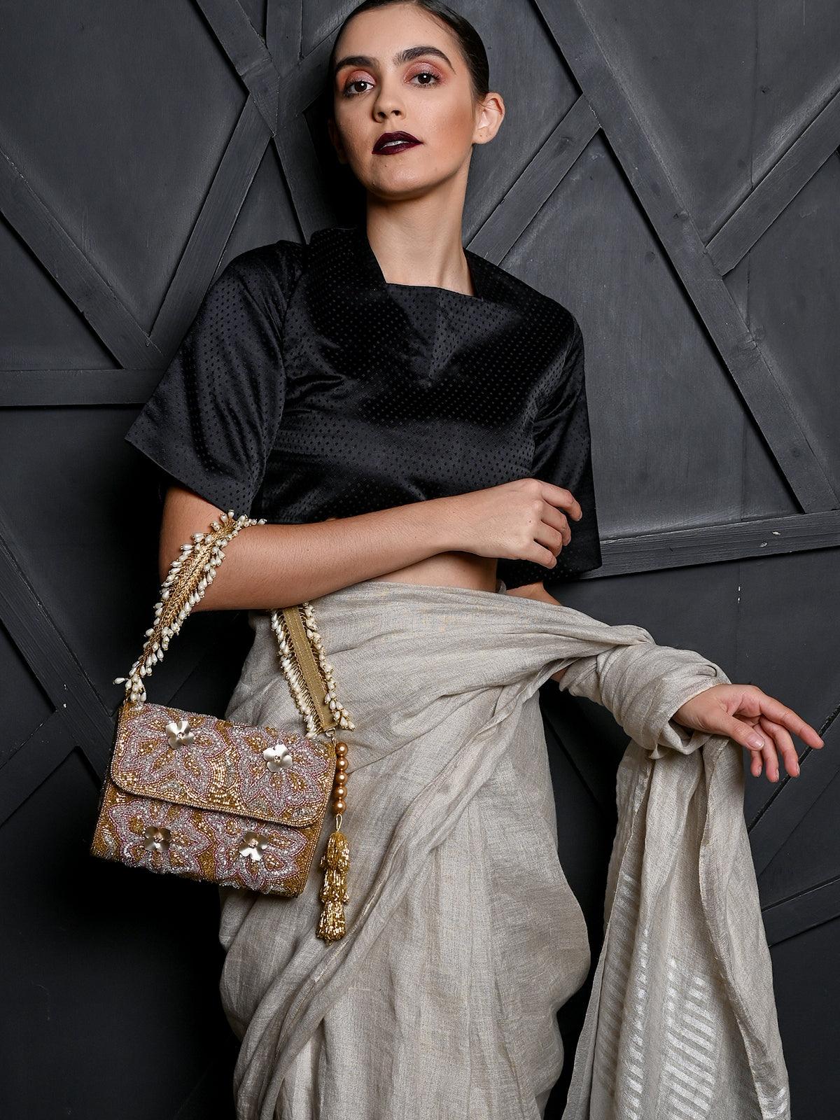 Odette Women Rectangular Golden And Translucent White Clutch - Image 2