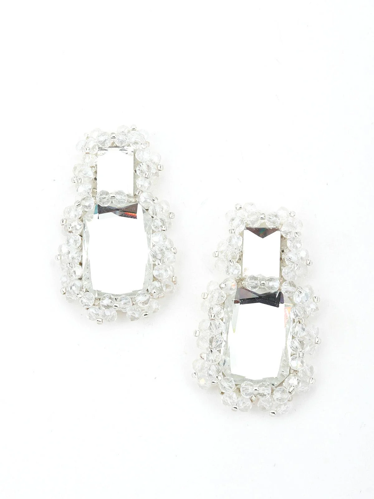 Odette Women Rectangular White Mirror Dangle Earrings - Image 3