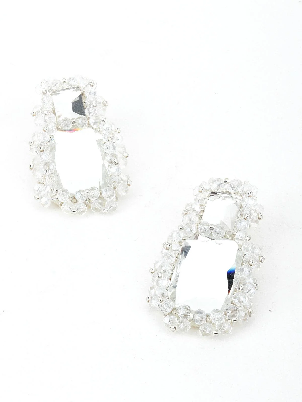 Odette Women Rectangular White Mirror Dangle Earrings - Image 4