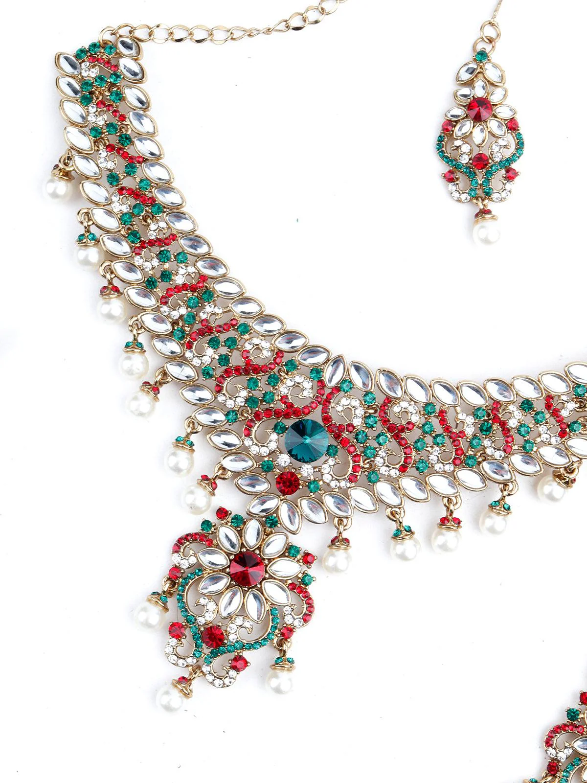 Odette Women Red And Green Crystal Necklace Set - Image 4