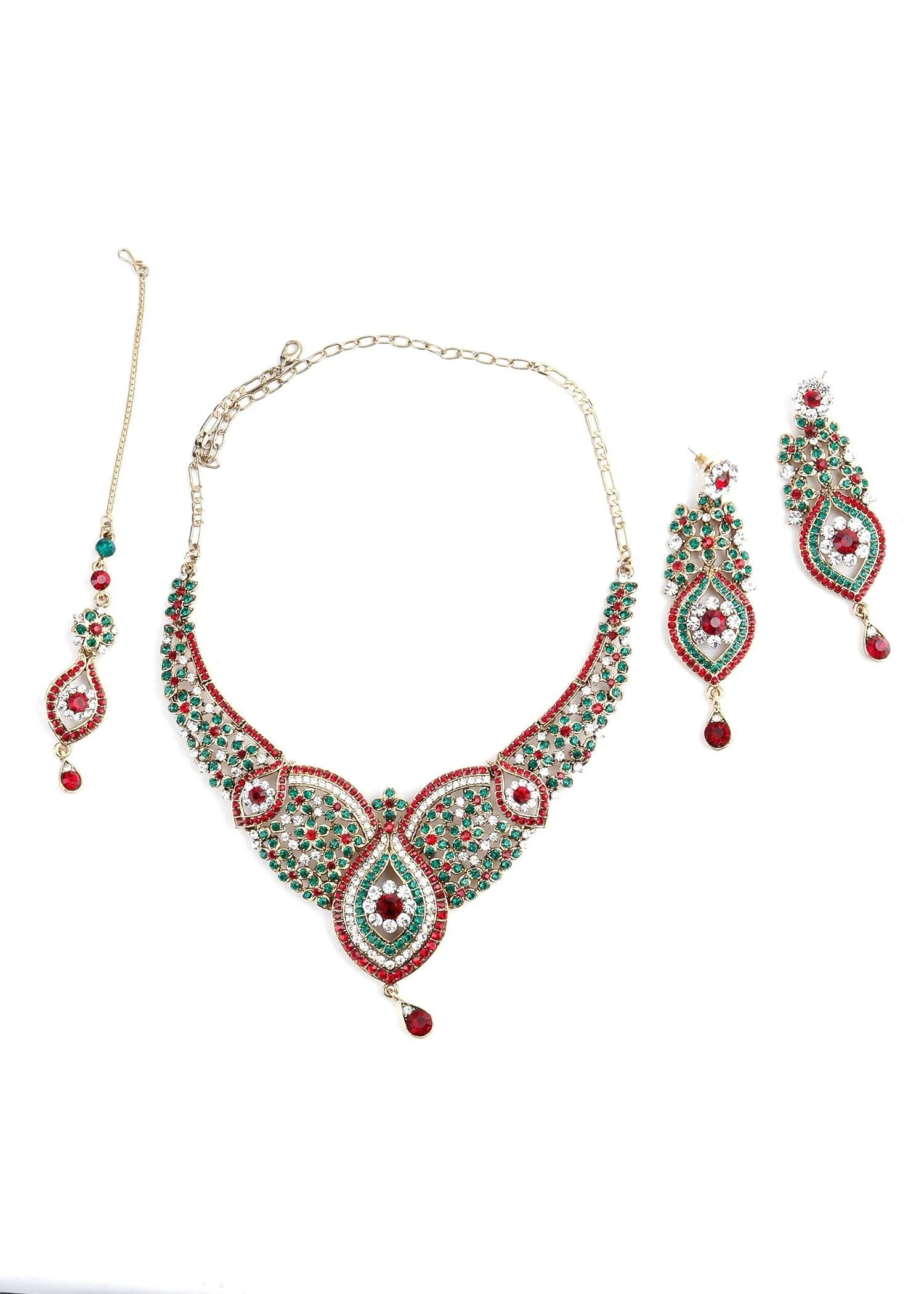 Odette Women Red And Green Crystal Necklace Set - Image 3