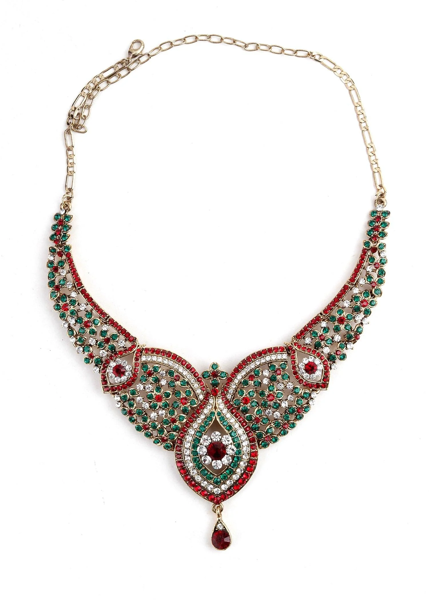 Odette Women Red And Green Crystal Necklace Set - Image 4