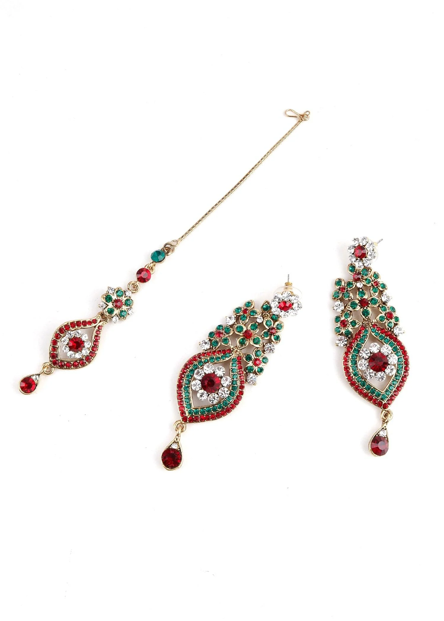 Odette Women Red And Green Crystal Necklace Set - Image 5