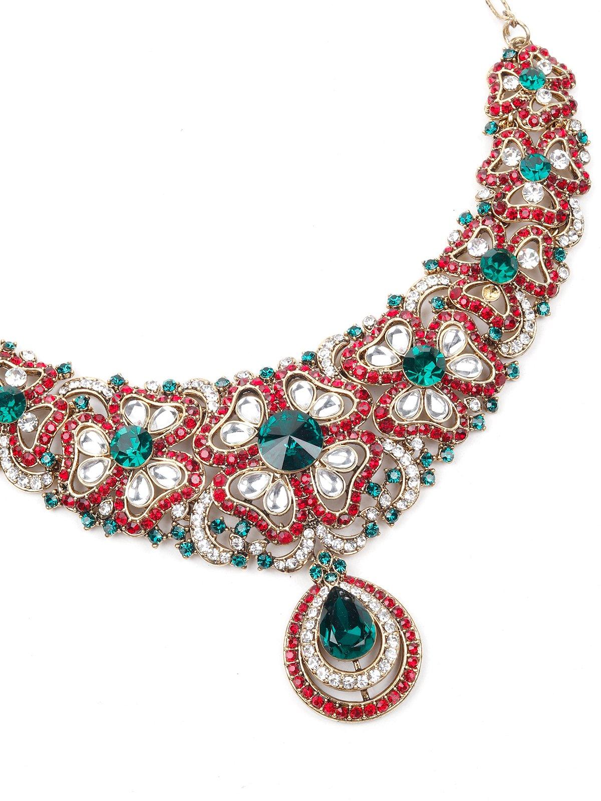 Odette Women Red And Greenmetal Necklace Set - Image 2