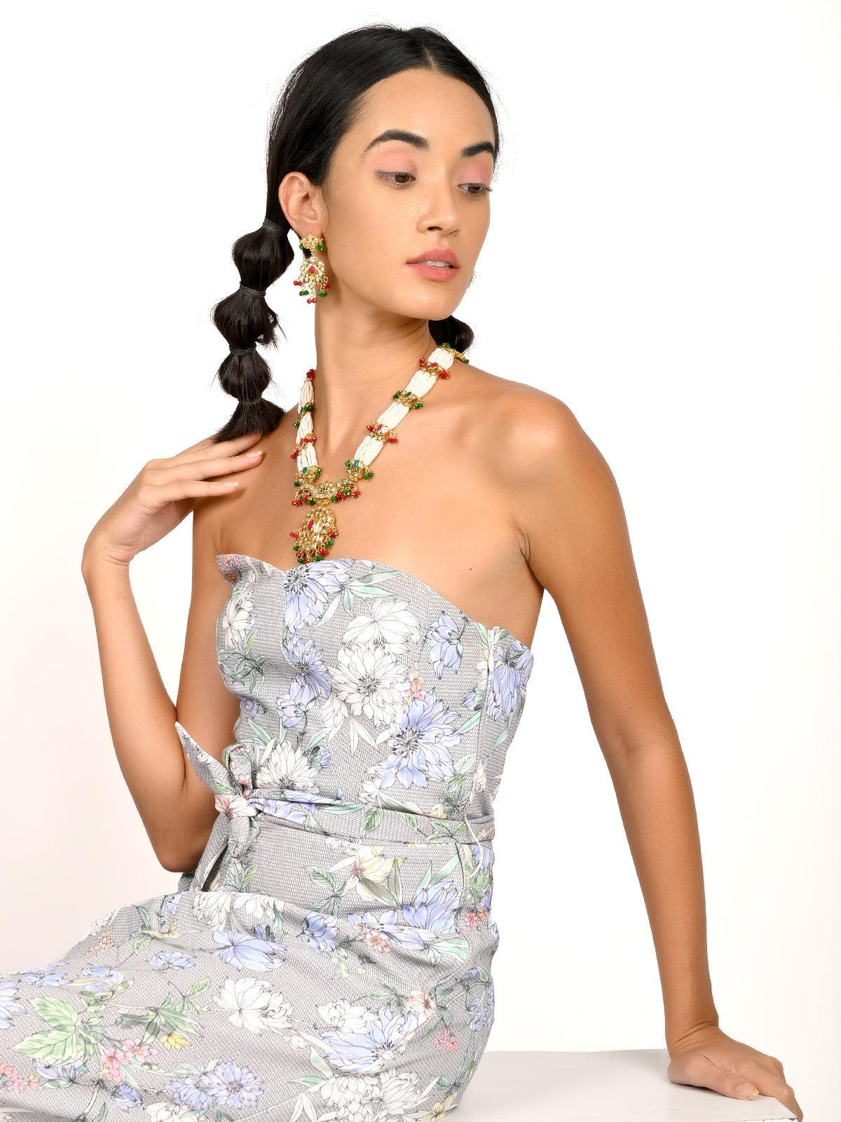 Odette Women Red And Green Stunning Beaded Necklace Set - Image 2