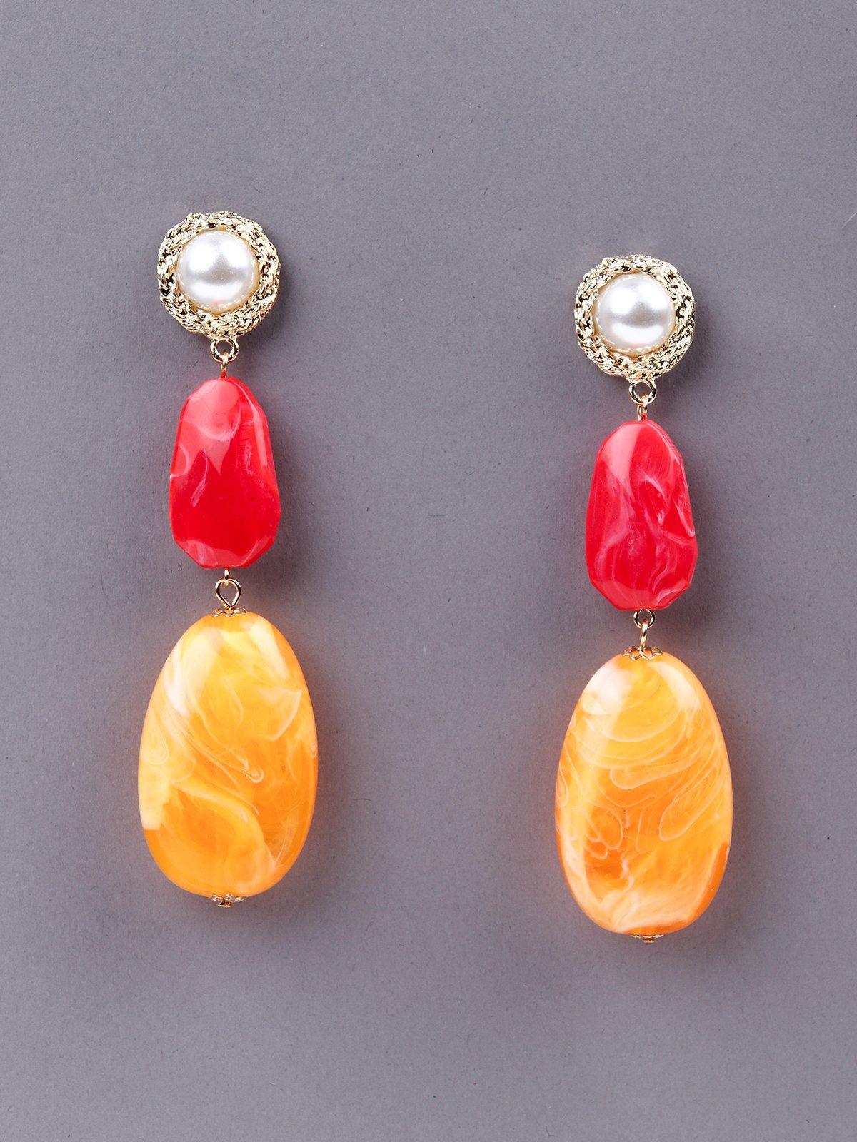 Odette Women Red And Orange Metal Earrings - Image 3