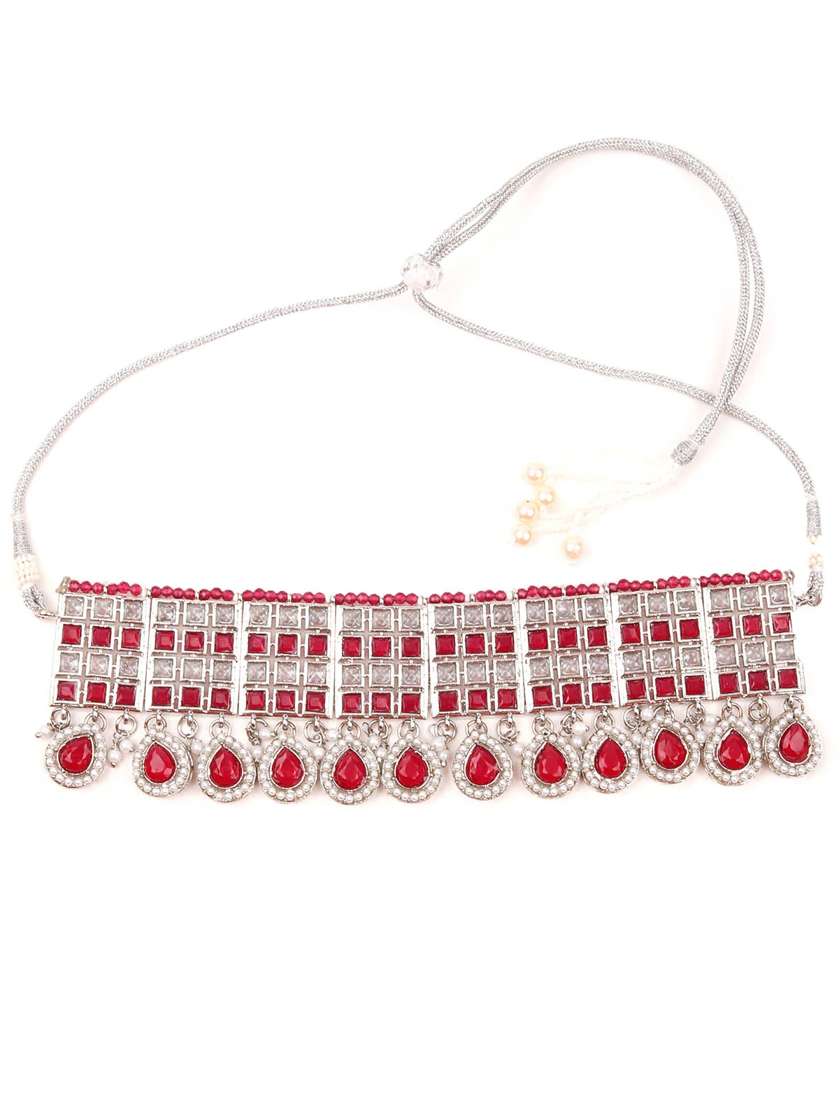 Odette Women Red And White Choker Necklace Set - Image 4