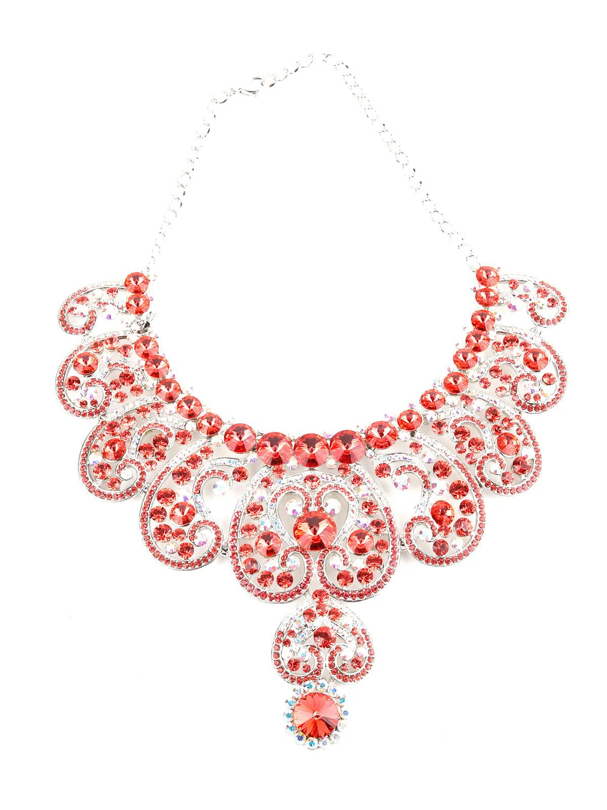 Odette Women Red And White Crystal Floral Necklace Set - Image 2