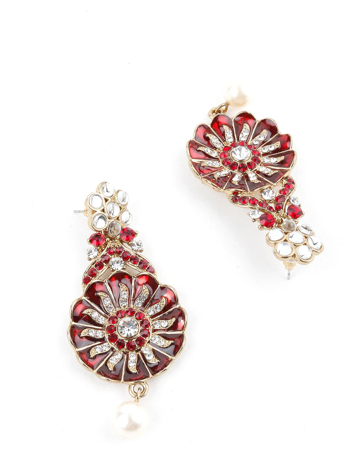 Odette Women Red And White Floral Kundan Choker Necklace Set - Image 4