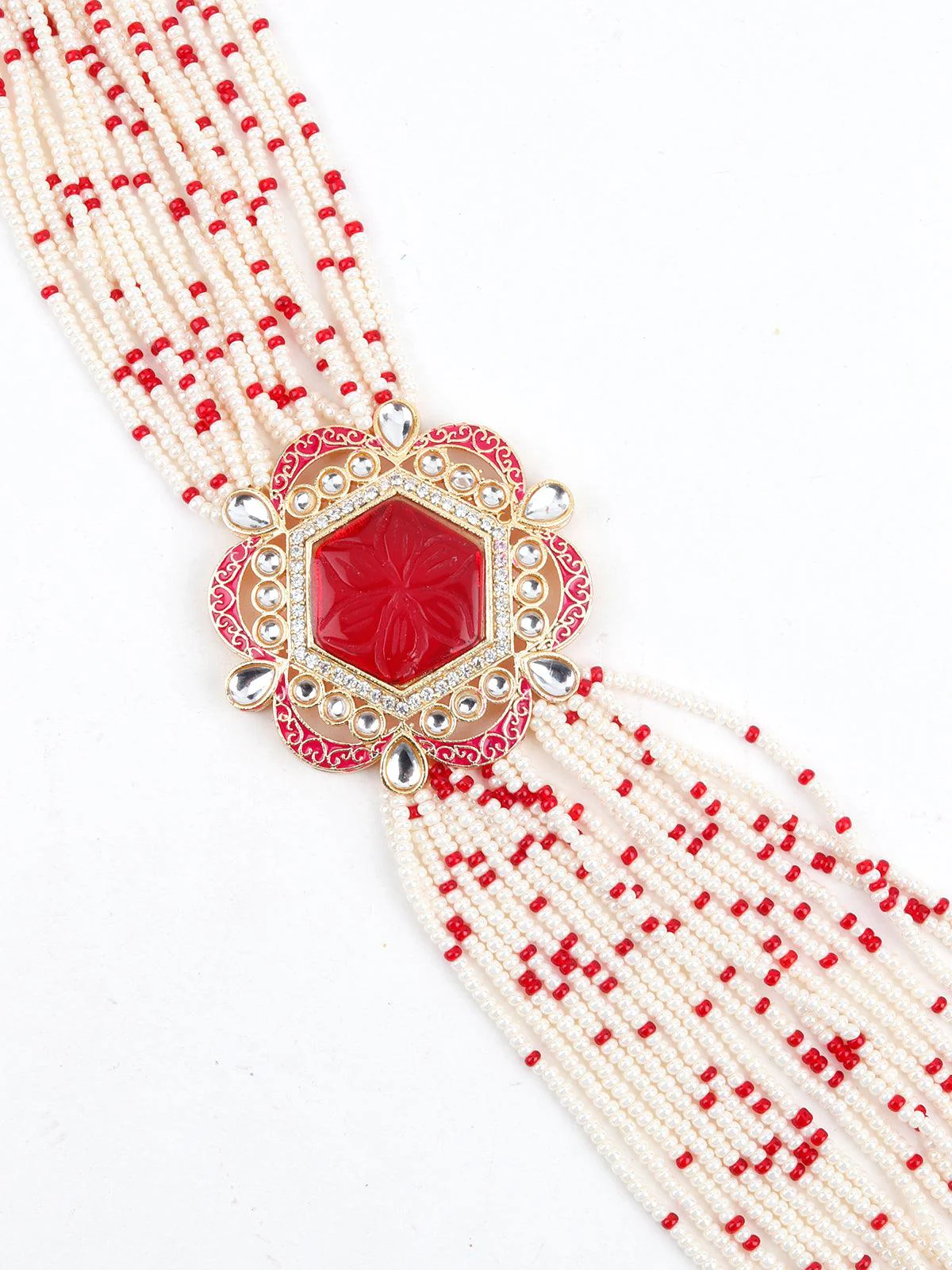 Odette Women Red And White Kundan Jewellery Set - Image 5