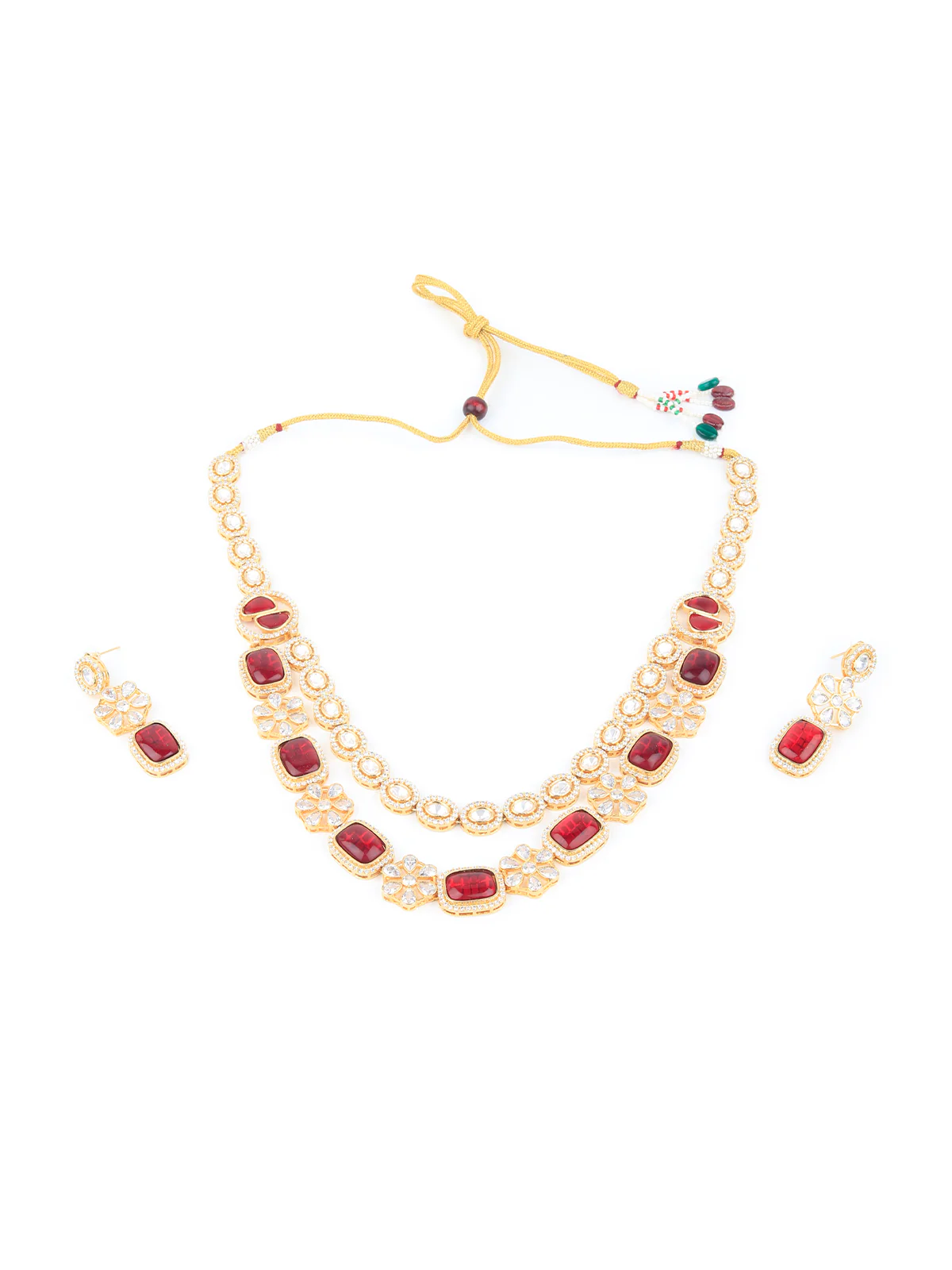 Odette Women Red And White Kundan Necklace Set - Image 4