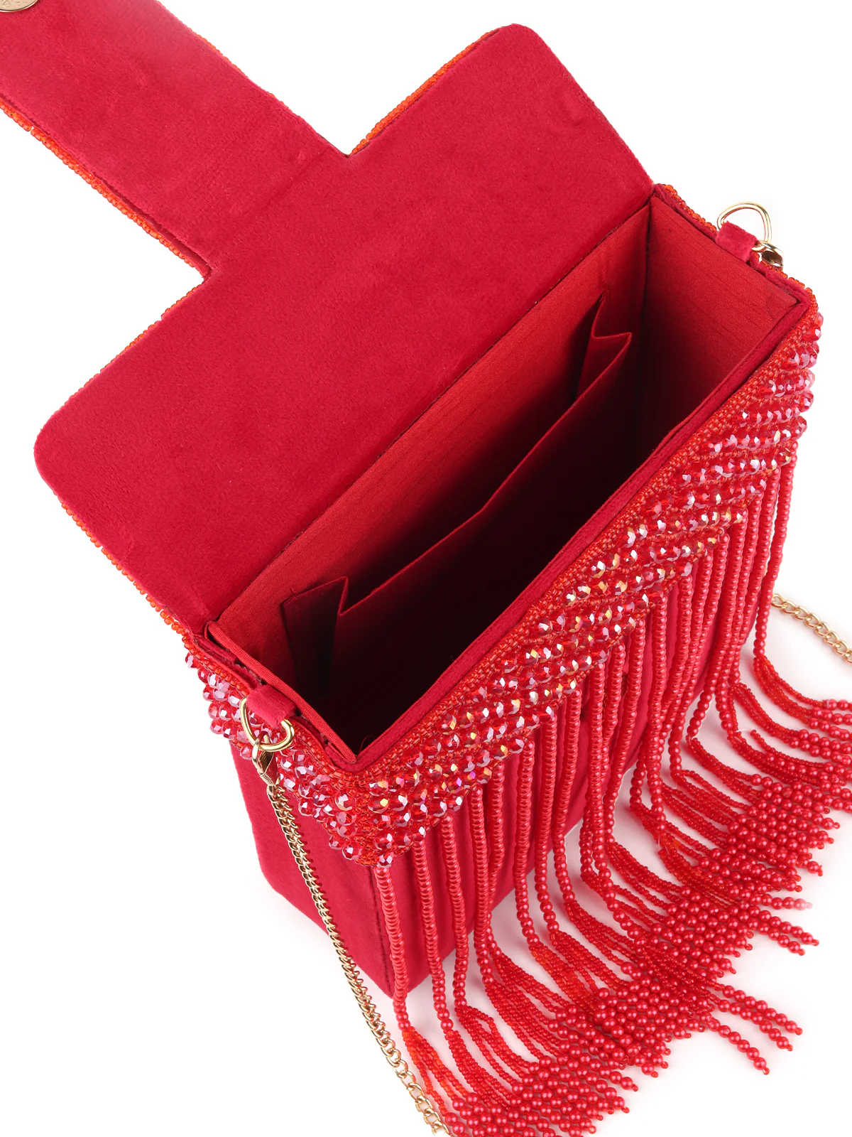 Odette Women Red Beaded Clutch Bag With Tassels - Image 6