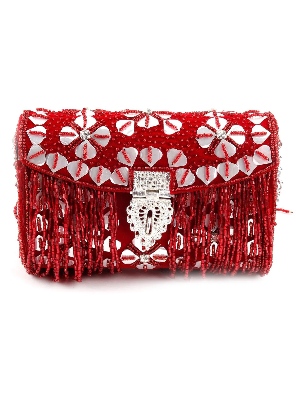 Odette Women Red Beaded Envelope Clutch - Image 2