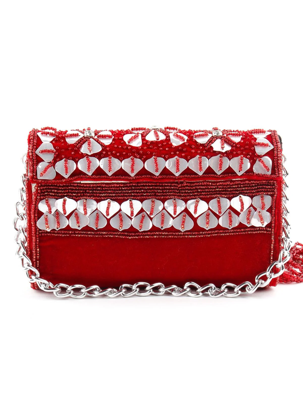 Odette Women Red Beaded Envelope Clutch - Image 4