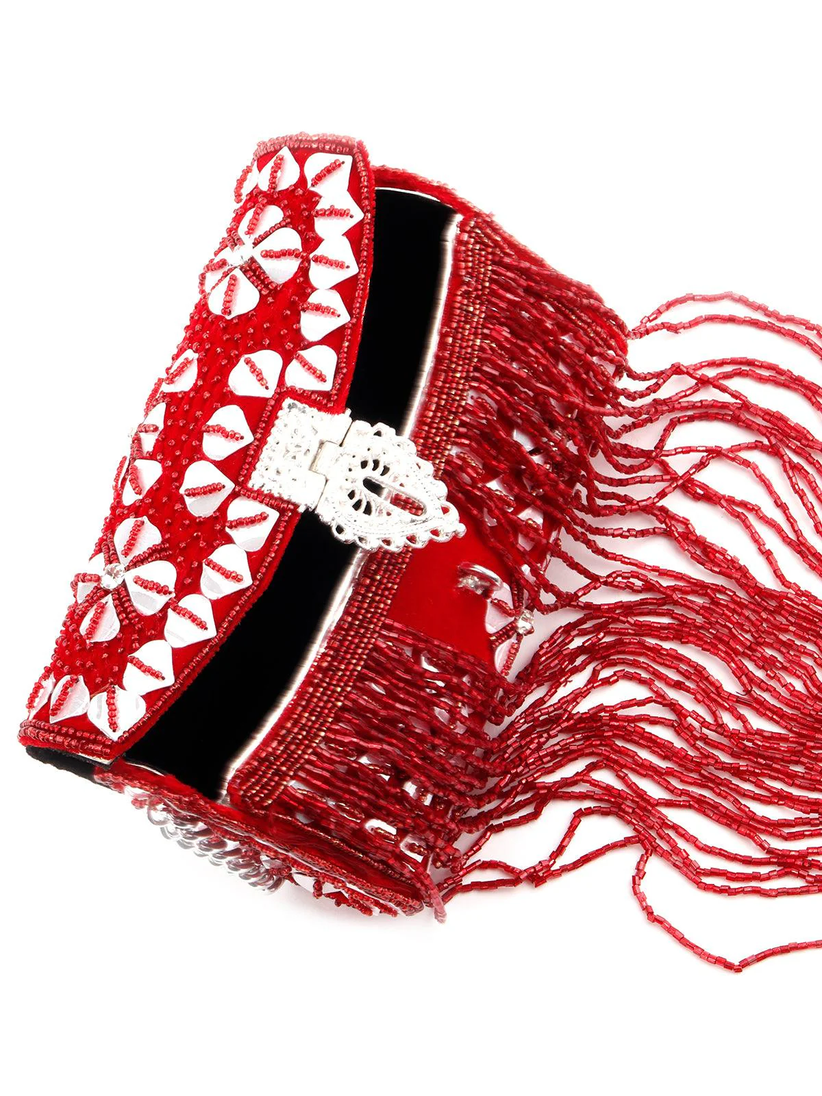 Odette Women Red Beaded Envelope Clutch - Image 5