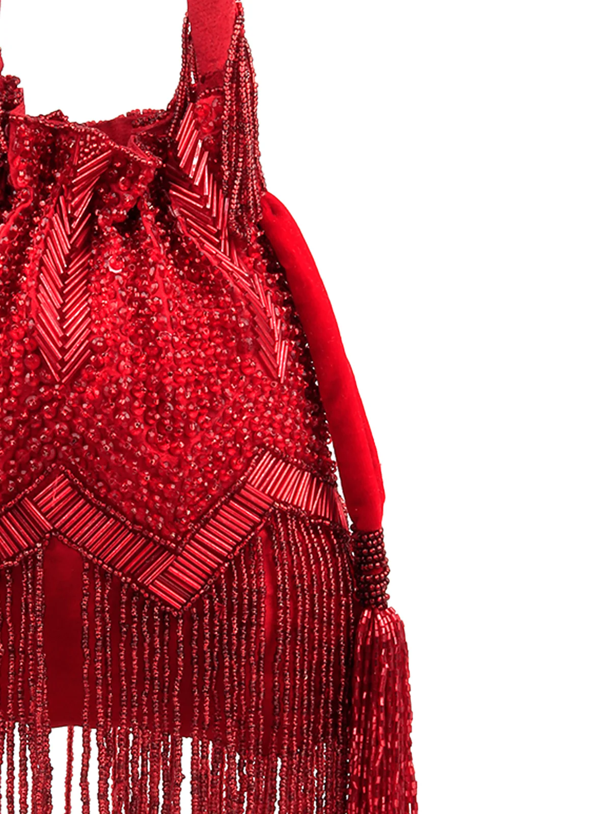 Odette Women Red Beaded Potli Bag With Tassels - Image 5